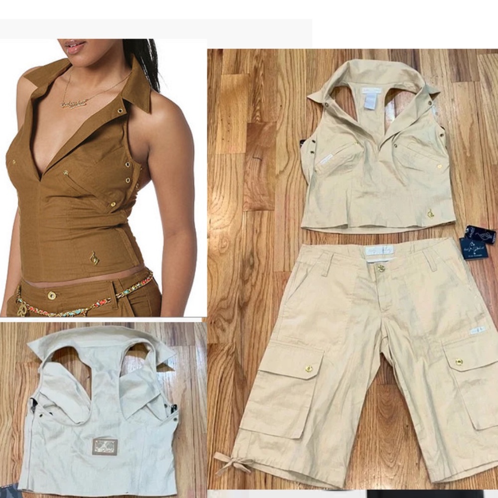 NEW Y2K 00 Baby Phat 2 piece linen suit vest outfit vest w Short 5 / M - Picture 6 of 17